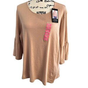 Jones New York Women's Beige 100% Cotton Top Size XXL Bell Ruffle Sleeves